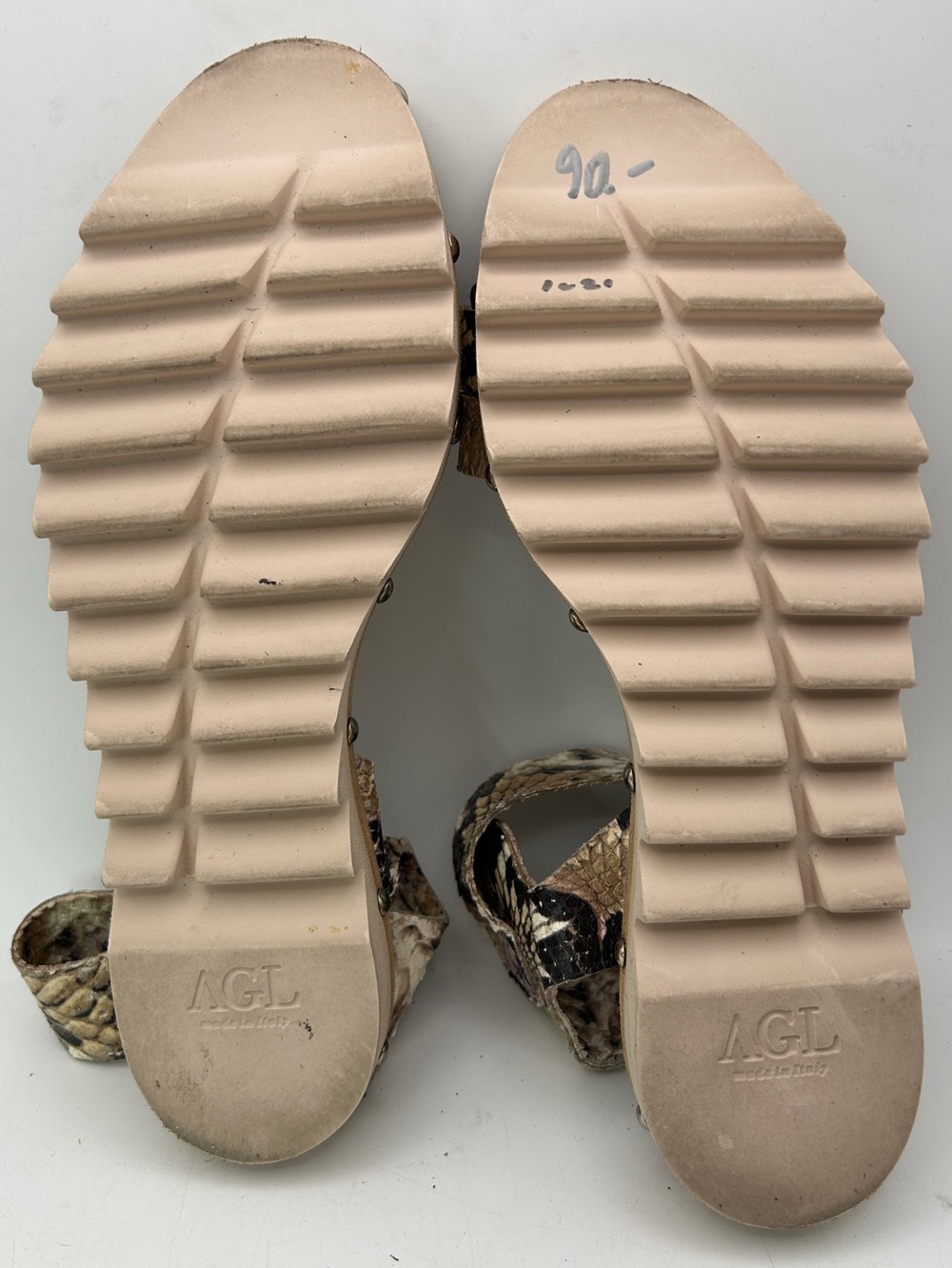 AGL womans sandals brown pink silver strappy python reptile animal size 38 US 8 - Picture 10 of 14